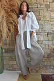 Sundaze Cheesecloth Chalk Stripe Classic Barrel Pant Mocha